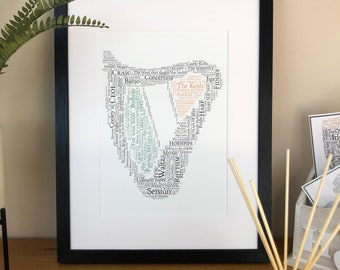 Może przedstawiać: Czarno-ramowana grafika przedstawiająca chmurę słów w kształcie harfy. Słowa odnoszą się do irlandzkiej muzyki, w tym "CRAIC", "Concertina", "Banjo", "The Kesh", "Jigs", "FIDDLE", "Uillearin pipes", "Seisiún", "Music", "RHYTHM", "HORNPIPE", "HARP", "POLKA", "JOUX", "DECANIY", "TIN WHISTLE", "Castle Kelly", "Cooley's CEOL", "Gravel walks", "THE WISE MAID", "Bodhrán", "Fun Mis McLeod", "FUN", "Waltz", "GREIG'S PIPES", "RYAN'S", "CLASS OF NEER", "Brenda Stubbert", "Fiddle", "HARF SLIP JIGS".