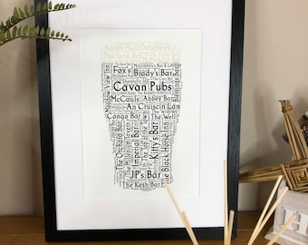 Pint of Cavan Pubs Irish Themed Word Art Poster Print by Ireland With Love Pubs of Ireland  Irish Pubs Pint of Irish Stout, Lager or Ale