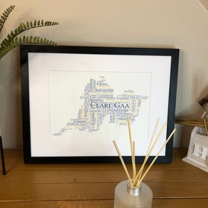 Irish Prints Clare GAA Clubs Irish Themed Word Art Poster Print  can be personalised  Irish Gifts  Irish Wall Print