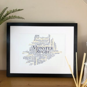 Munster Rugby Clubs Map Irish Themed Word Art Poster Irischer Druck Geschenke aus Irland Prints by Irland mit Liebe