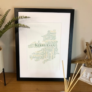 Irlandzkie wydruki Kluby Kerry GAA Irlandzki plakat z grafiką słowną może być spersonalizowany Irlandzkie prezenty Irlandzki wydruk ścienny