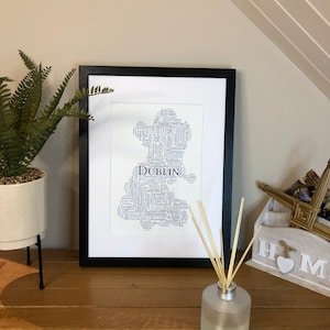 Framed County Towns Word Art Irish Print Wall Art Print  Ireland Prints  Irish Prints  Irish at Heart  Word Art by Ireland With Love