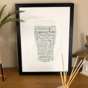 Pint of Limerick Pubs Irish Themed Word Art by Ireland With Love