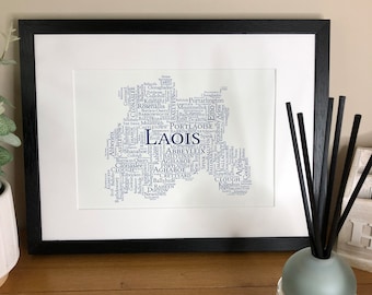 County Laois Towns Irish Themed Word Art Print, Wall Art, Art Poster by Ireland With Love