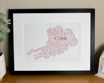 Impresiones irlandesas Cork GAA Clubs Póster con arte de palabras con temática irlandesa Impresión personalizable Regalos irlandeses Impresión de pared irlandesa