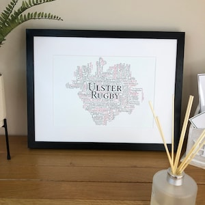 Carte des clubs de rugby de l'Ulster, affiche d'art littéraire sur le thème de l'Irlande, impression irlandaise, cadeaux d'Irlande, impressions par Ireland With Love