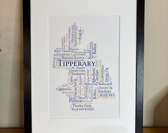 Impresiones irlandesas Tipperary GAA Clubs Póster con arte de palabras con temática irlandesa La impresión se puede personalizar Regalos irlandeses Impresión de pared irlandesa