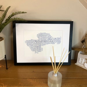 Irish Prints Waterford GAA Clubs Irish Themed   Print  Word Art Poster Print  Football  Hurling  Camogie  can be personalised  Irish Gifts
