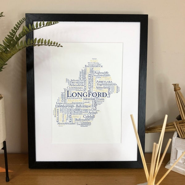 County Longford Towns Irish Themed Word Art Print  by Ireland With Love