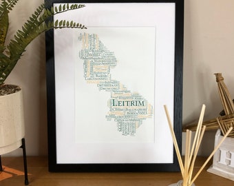 County Leitrim Towns Irish Themed Word Art Print  by Ireland With Love