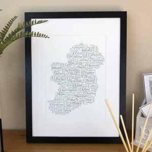 Poster irlandese Cognomi irlandesi Mappa dell'Irlanda Poster di Word Art a tema irlandese Stampa di Ireland With Love Stampe dell'Irlanda Regali dall'Irlanda