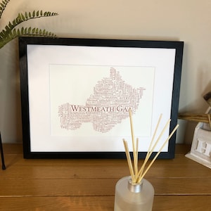 Irish Prints Westmeath GAA Clubs Irish Themed Word Art Poster Print  can be personalised  Irish Gifts  Irish Wall Print