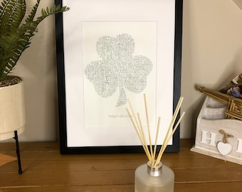 Ierse poster "What's the Craic Shamrock" met Ierse gezegden en uitdrukkingen, muurdecoratie, Ierse print, Ierse tekstposter met Iers thema.