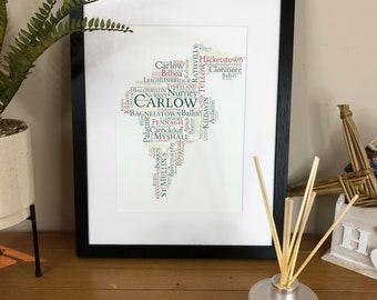County Carlow Towns Irish Themed Word Art Poster Irish Print  by Ireland With LoveGift From Ireland