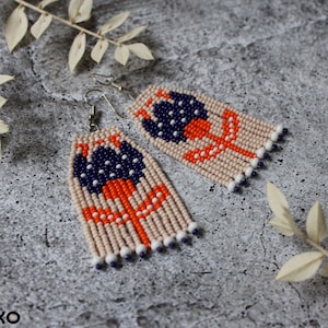 Floral Beaded Earrings: Colorful Fringe, Seed bead earrings
