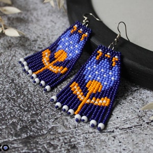 Floral Beaded Earrings Colorful Earrings Dangle Fringe Earrings Seed ...