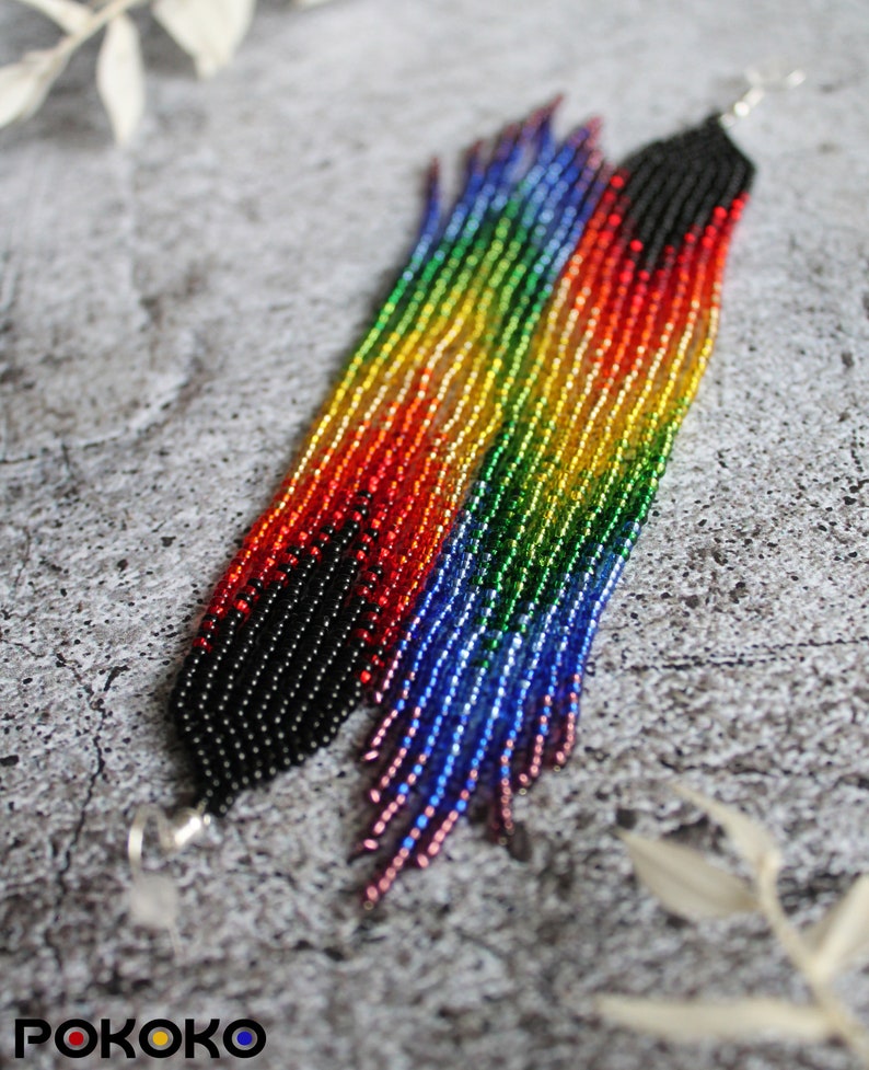 Rainbow Beaded Earrings Fringe Earrings Shining Earrings Seed Etsy