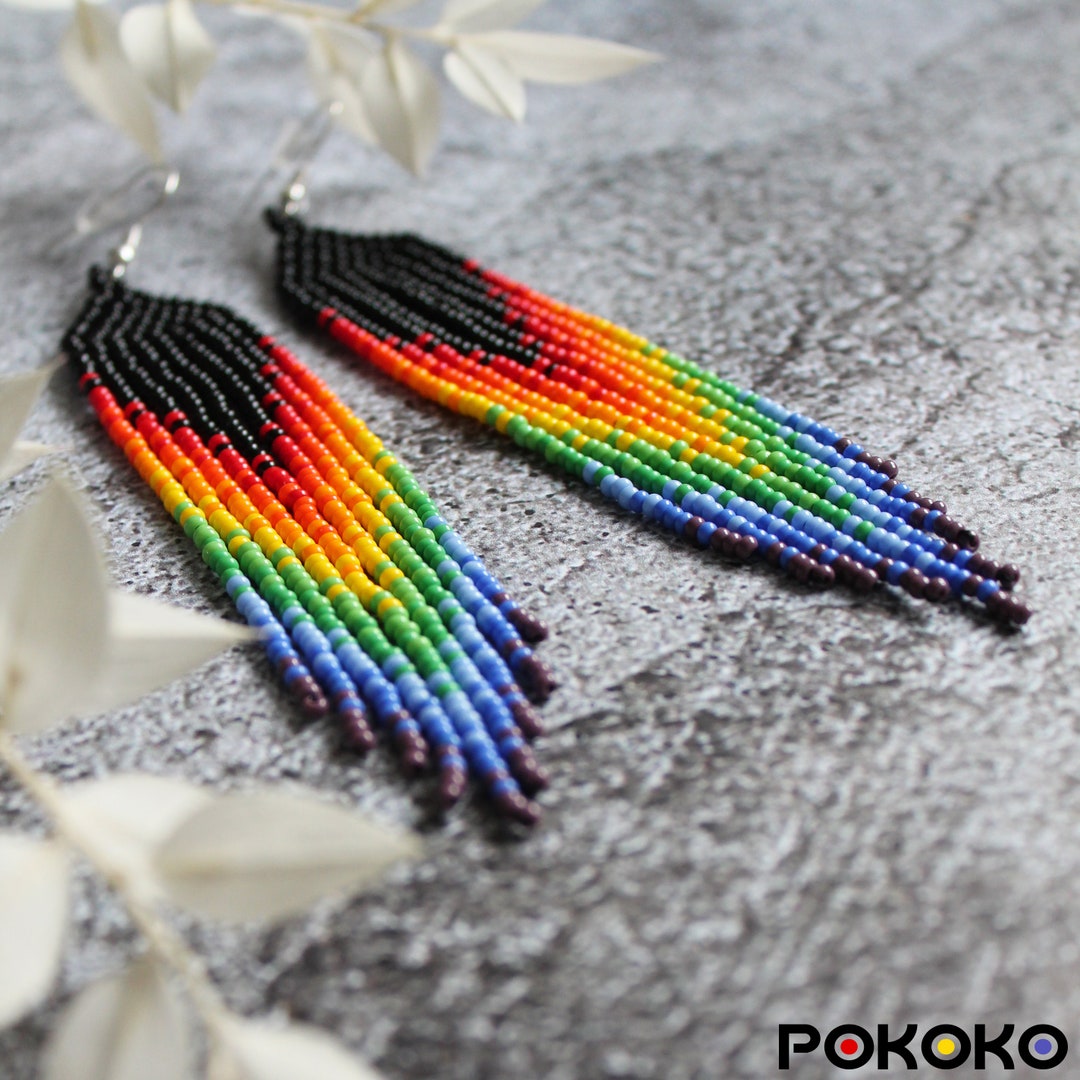 Rainbow Beaded Fringe Earrings – Salty's Creations