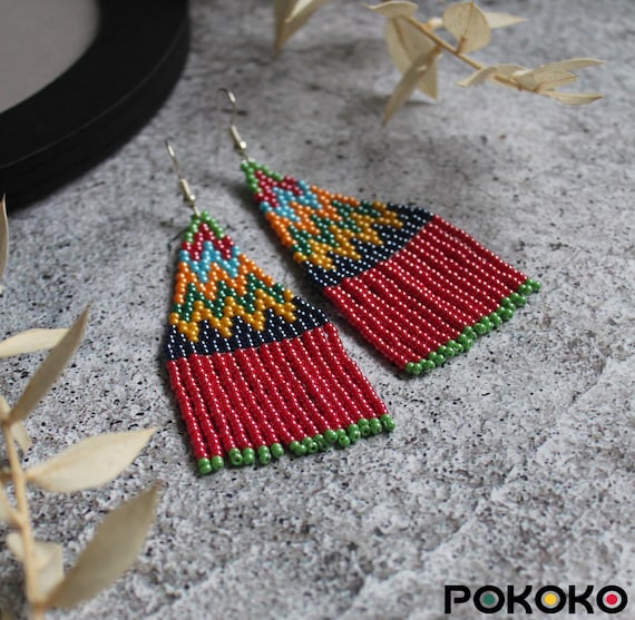 Colorful Geometric Beaded Earrings Bright Colors Earrings Dangle