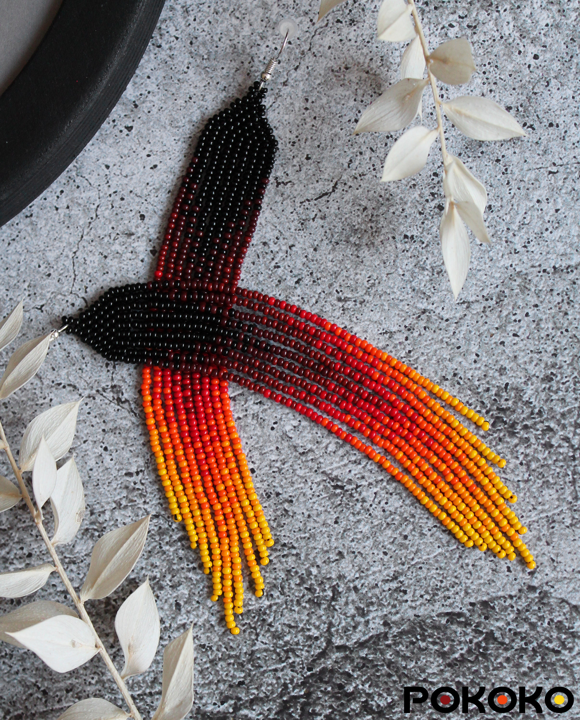 Black Red Yellow Bright Beaded Earrings Gradient Dangle | Etsy