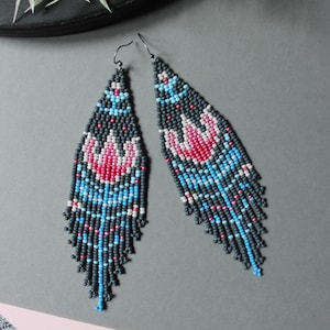 Floral Beaded Chandelier Earrings: Seed Bead Jewelry, Long boho earrings
