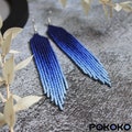 Blue Gradient Beaded Fringe Earrings: Seed Bead Boho Jewelry