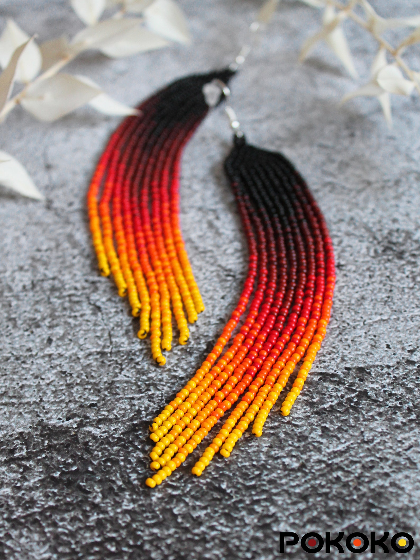 Black Red Yellow Bright Beaded Earrings Gradient Dangle | Etsy