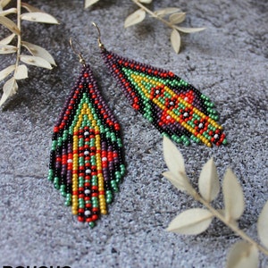 Beaded Dangle Earrings: Purple Ethno Fringe, Sterling Silver Hooks