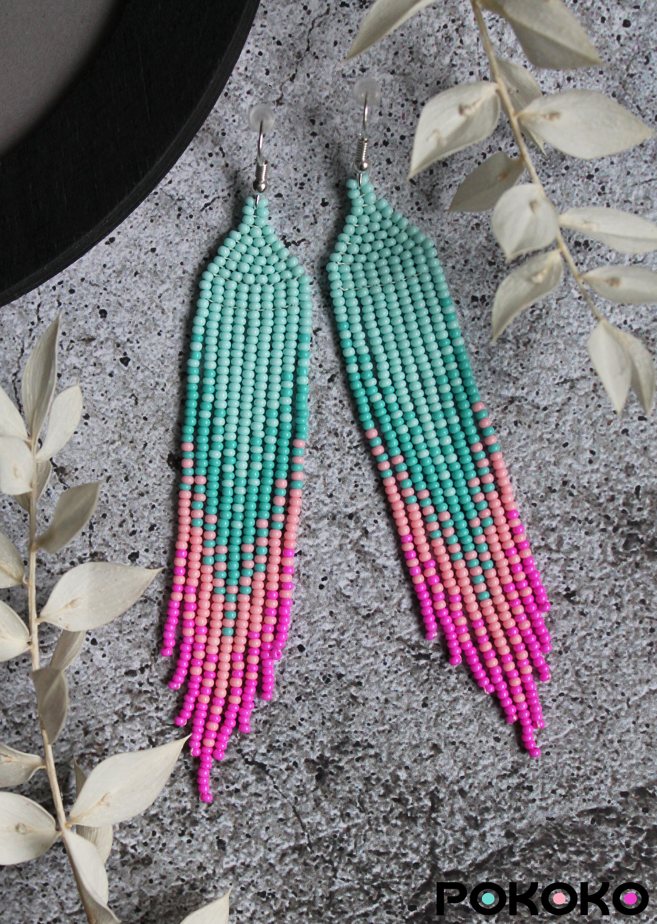 Blue Pink Beaded Earrings Bright Colorful Earrings Dangle Etsy Canada