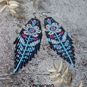 Floral Beaded Fringe Earrings: Beadwork Jewelry, Seed Bead Boho Earrings