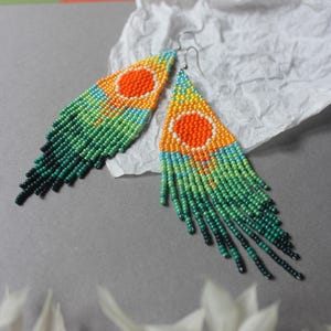 Sunset Beaded Earrings: Handmade Seed Bead Fringe, Sterling Silver