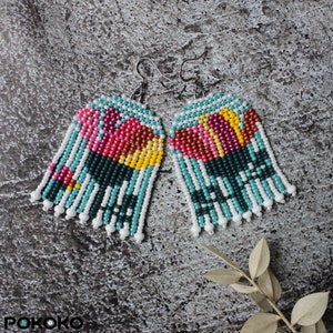 Floral Beaded Fringe Earrings: Colorful Boho Beadwork