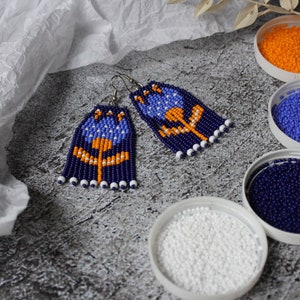 Floral Beaded Earrings Colorful Earrings Dangle Fringe Earrings Seed ...