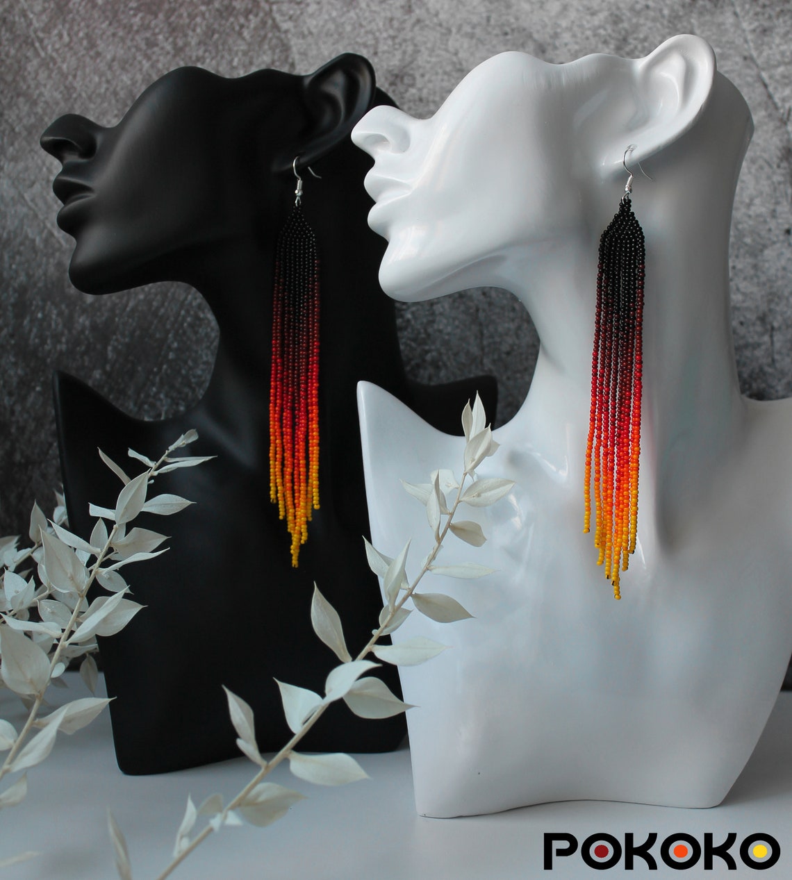 Black Red Yellow Bright Beaded Earrings Gradient Dangle | Etsy