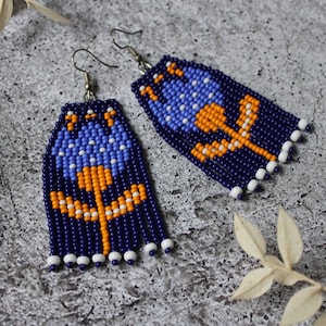Floral Beaded Earrings Colorful Earrings Dangle Fringe Earrings Seed ...