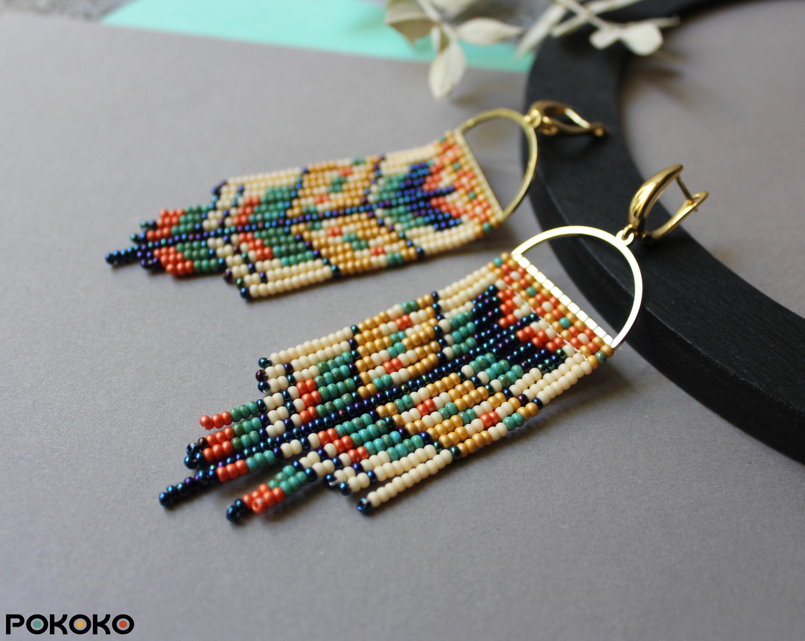 Geometric Seed Bead Earrings: Boho Festival Dangle Earrings - Etsy