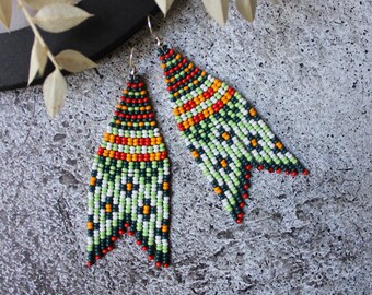 Boucles d'oreilles géométriques en perles de rocaille : boucles d'oreilles pendantes ethniques avec bijoux en perles