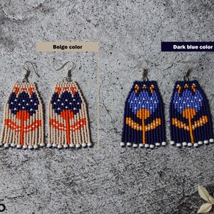 Floral Beaded Earrings Colorful Earrings Dangle Fringe Earrings Seed ...