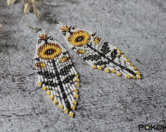 Pendientes de cuentas florales: joyería étnica con cuentas de semillas, abalorios bohemios
