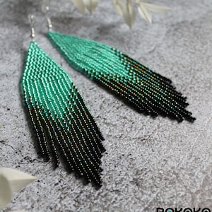 Turquoise Beaded Fringe Earrings: Seed Bead Boho Jewelry