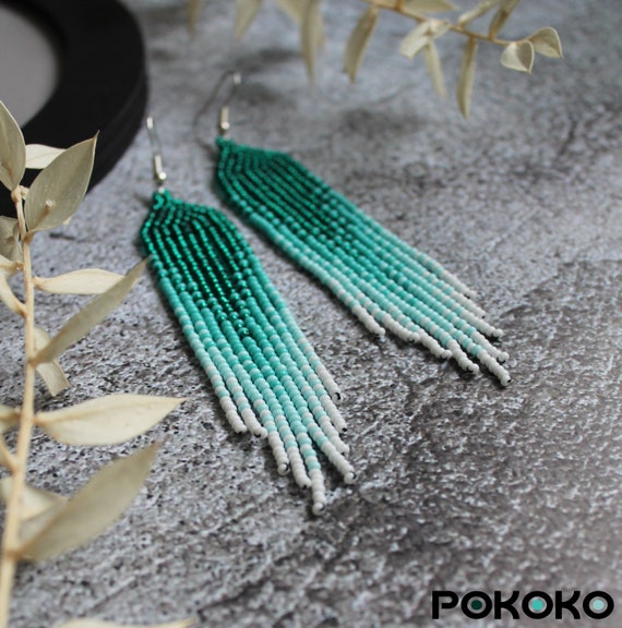 Turquoise Seed Bead Earrings Evening Brilliant Shining Earrings