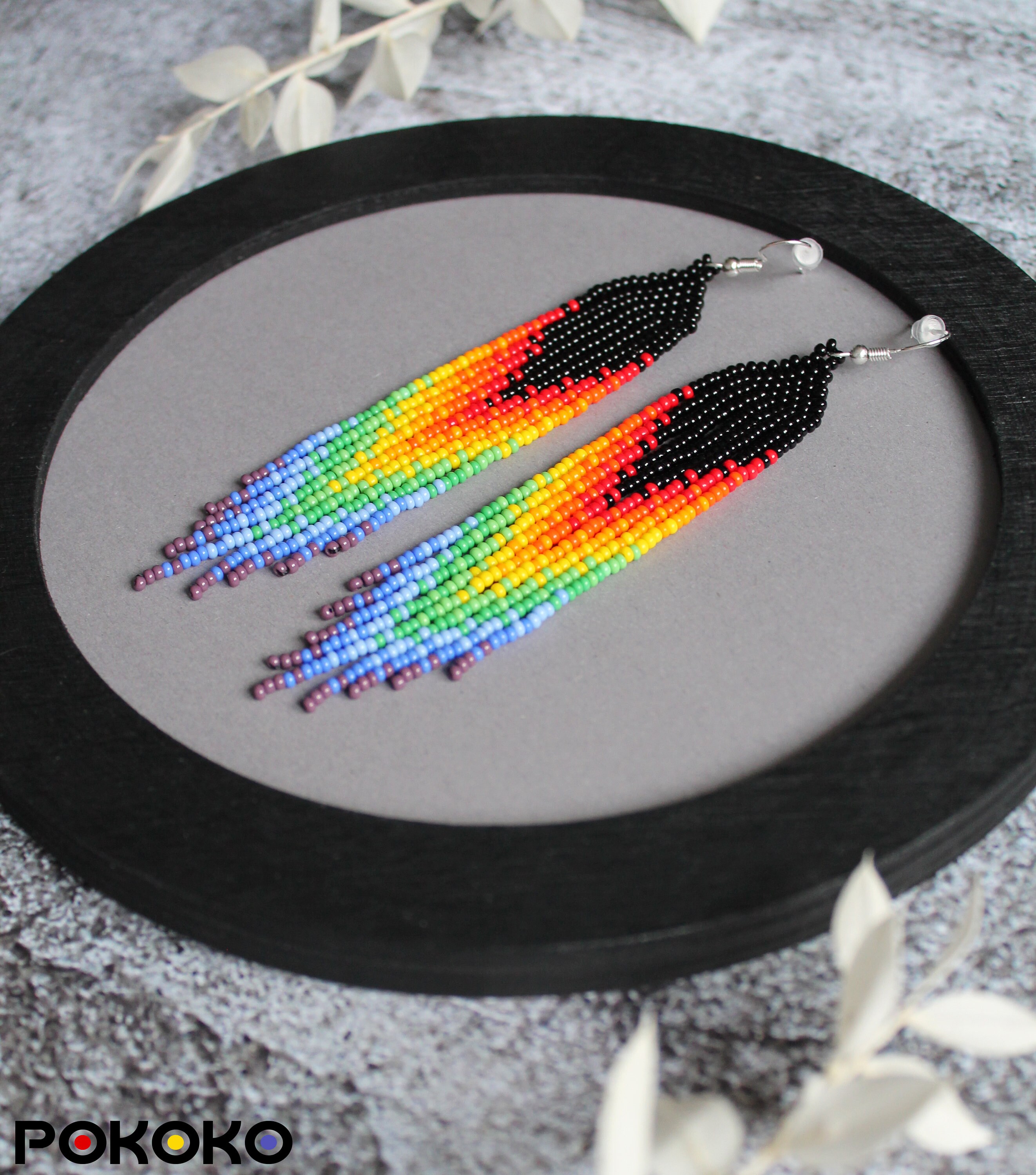 Rainbow Beaded Earrings Gradient Dangle Earrings Fringe Etsy Canada