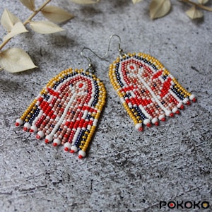Floral Beaded Earrings: Colorful Fringe, Seed bead boho earrings