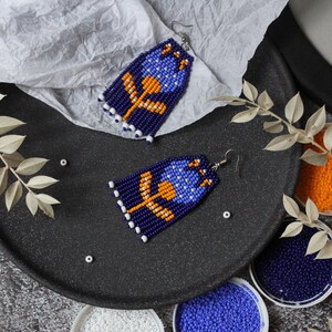 Floral Beaded Earrings Colorful Earrings Dangle Fringe Earrings Seed ...