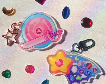 Universe Space Gems Star Cartoon Pink Diamond Rose Quartz Sword Shield Pearl Amethyst Garnet Lapis Peridot Keychain Acrylic Charm