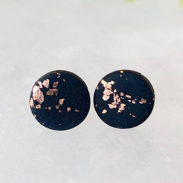 Black and Rose Gold Studs, Handmade Minimalist Earrings, Hypoallergenic Stainless Steel, Birthday Gift for Women