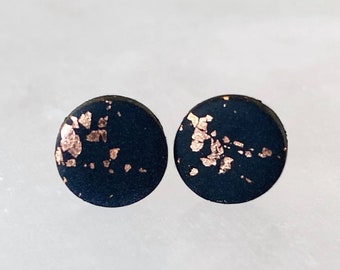 Black and Rose Gold Studs, Handmade Minimalist Earrings, Hypoallergenic Stainless Steel, Birthday Gift for Women