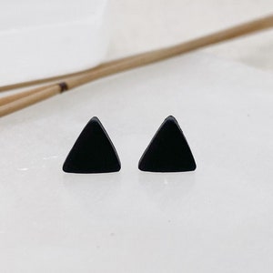 Black Triangle Studs, Minimalist Geometric Earrings, Simple Matte Black Studs