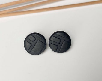 Matte Black Studs, Black Industrial Round Earrings, Studs for Men and Women, Black Art Deco Jewelry, Geometric Minimalist Black Stud