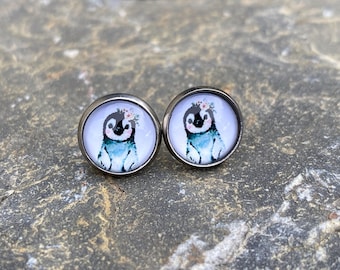 Penguin Earrings, Cute Animal Studs, Vegan Gift for Her